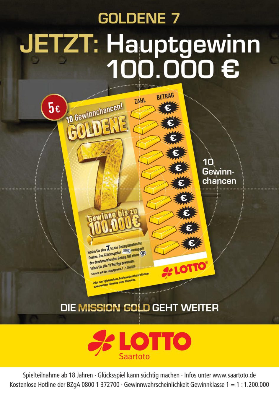 "GOLDENE 7" Rubbellos Hauptgewinn auf 100.000€ verdoppelt