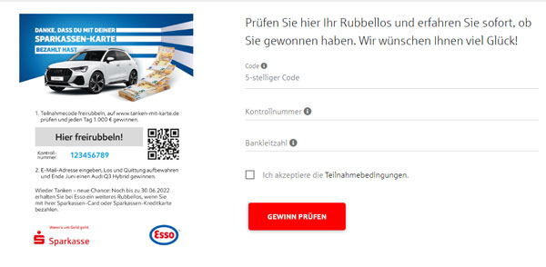 Esso Rubbellos "Tanken mit Karte" 2022 - Täglich 1.000€ gewinnen