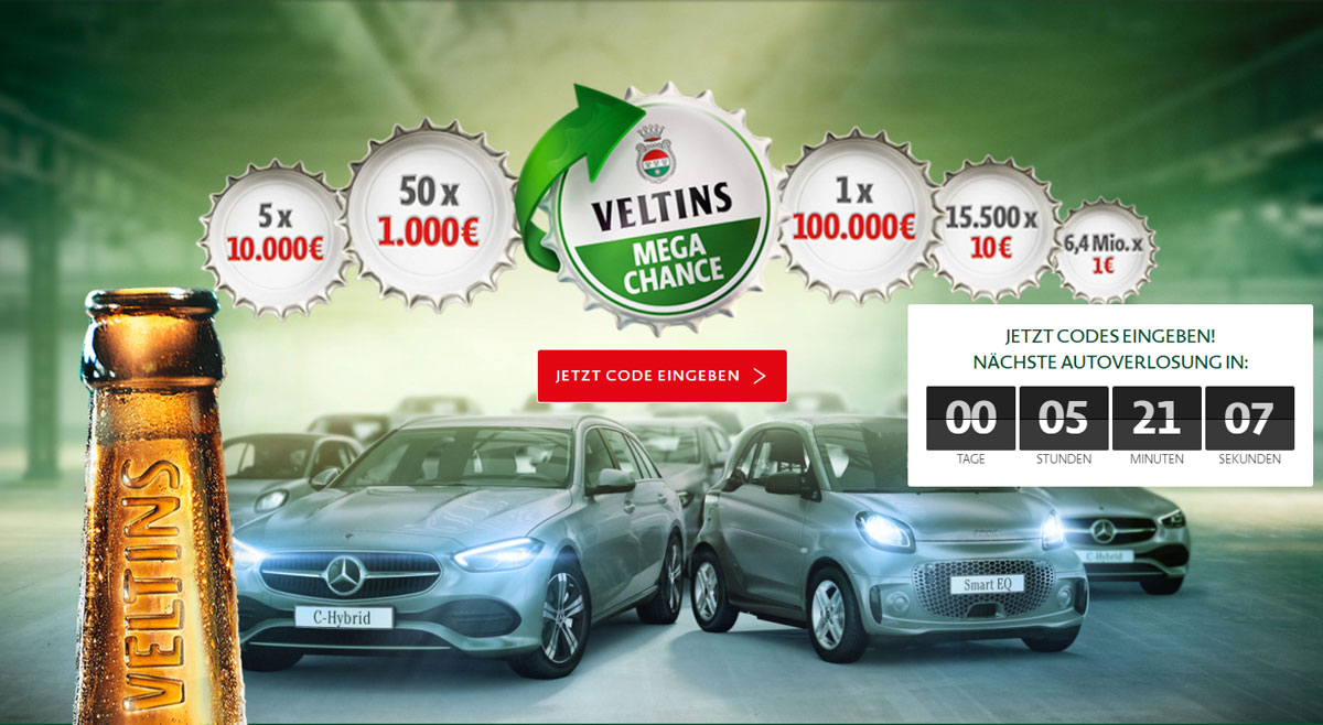 Veltins Kronkorken Gewinnspiel: Codes einlösen und Autos gewinnen