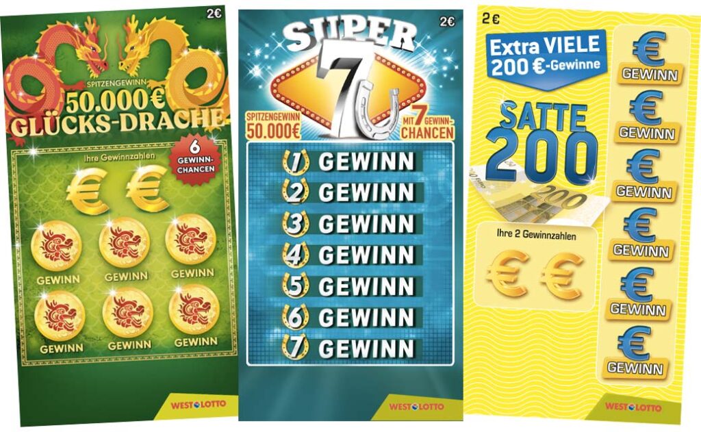 2€ Rubbellose von Westlotto: Glücksdrache, Super 7 und Satte 200