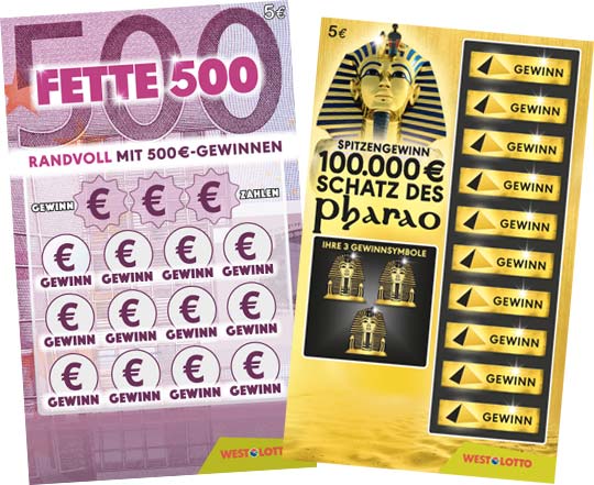 5€ Rubbellose von Westlotto: Fette 500 und Schatz des Pharao