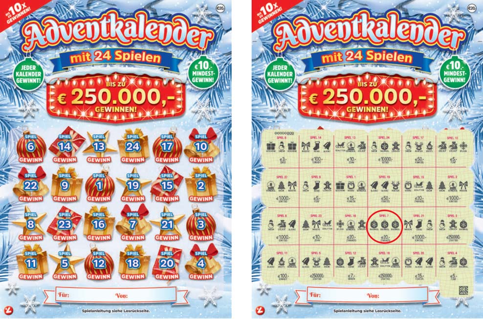Rubbellos Adventskalender Lotto Österreich 2022